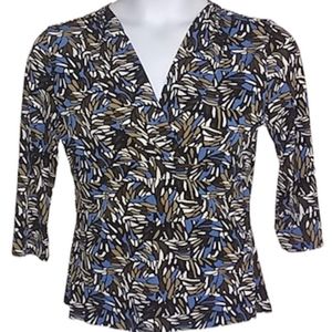 Liz & co black blue aztec top Petite L